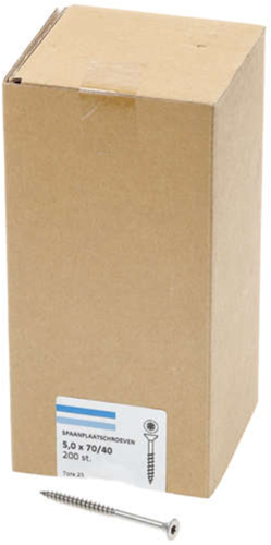 Hoenderdaal Fasteners Hoenderdaal spaanplaatschroef rvs-a2 platkop deeldraad torx tx25 5.0x70 40 | 200 stuks - 0206.30.42201