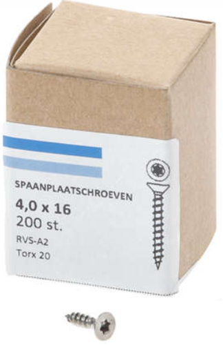 Hoenderdaal Fasteners Hoenderdaal spaanplaatschroef rvs-a2 platkop voldraad torx tx20 4.0x16 | 200 stuks - 0206.30.24701