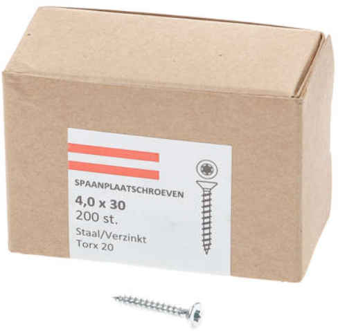 Hoenderdaal Fasteners Hoenderdaal spaanplaatschroef verzinkt platkop voldraad torx tx20 4.0x30 | 200 stuks - 0206.01.25201