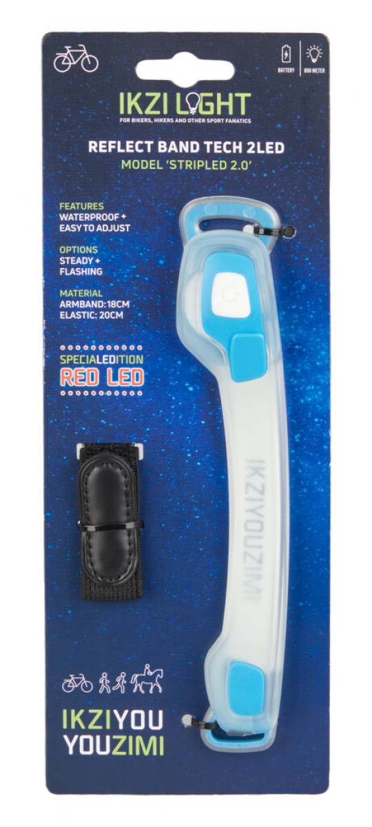 Ikzi Light armband stripled 2x rode led, transparant blauw