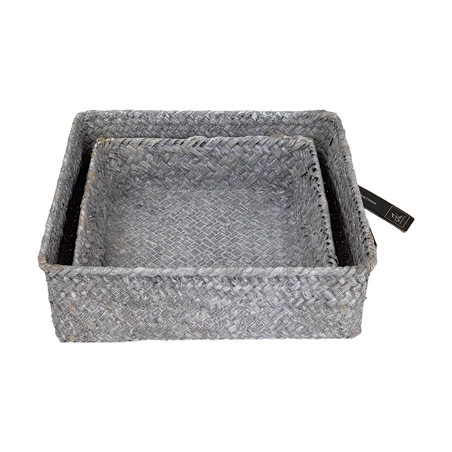 J-line Mandenset Riet Grijs 22x22x7cm