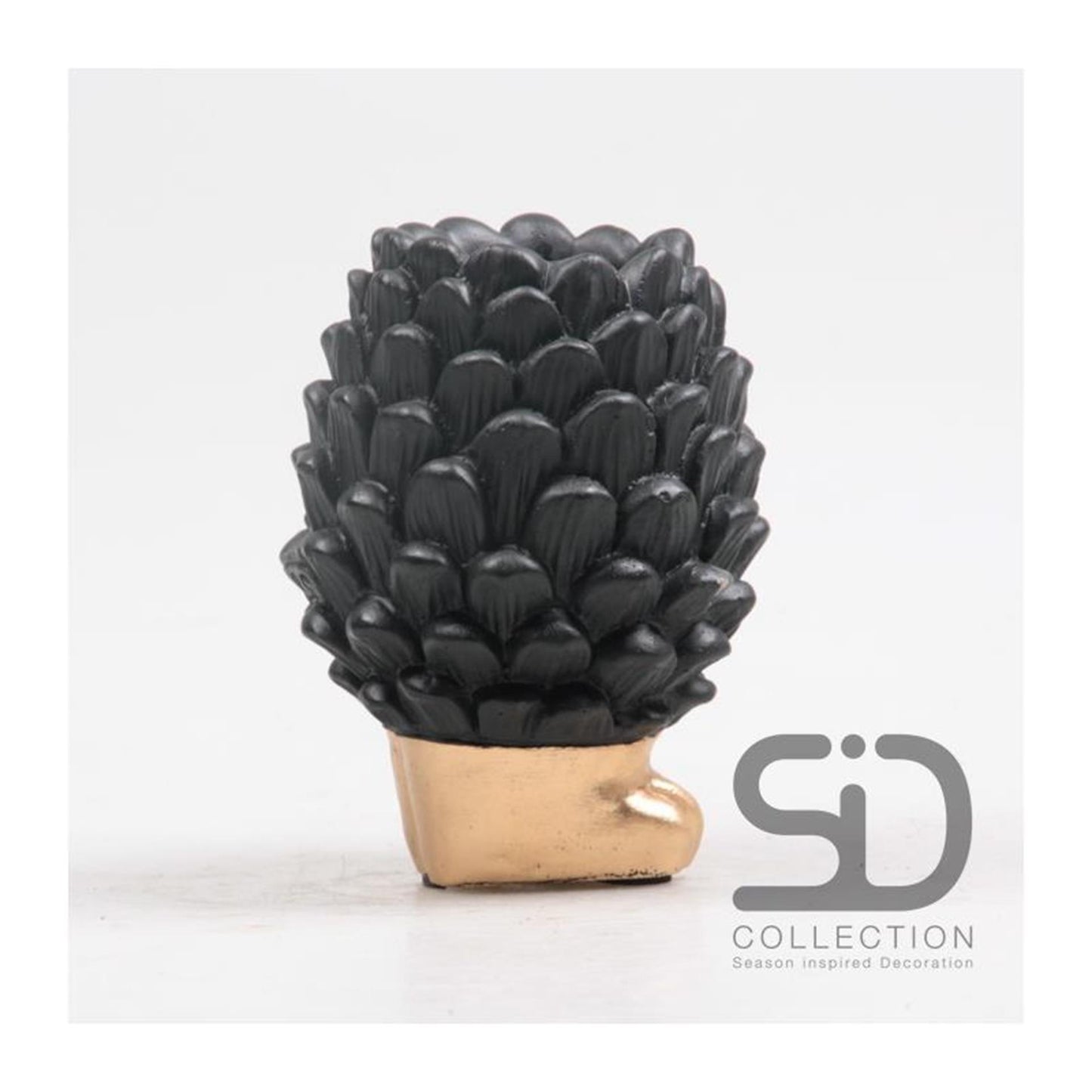 Season Inspired Decoration Vaas dennenappel op voet 9x9x12cm zwart