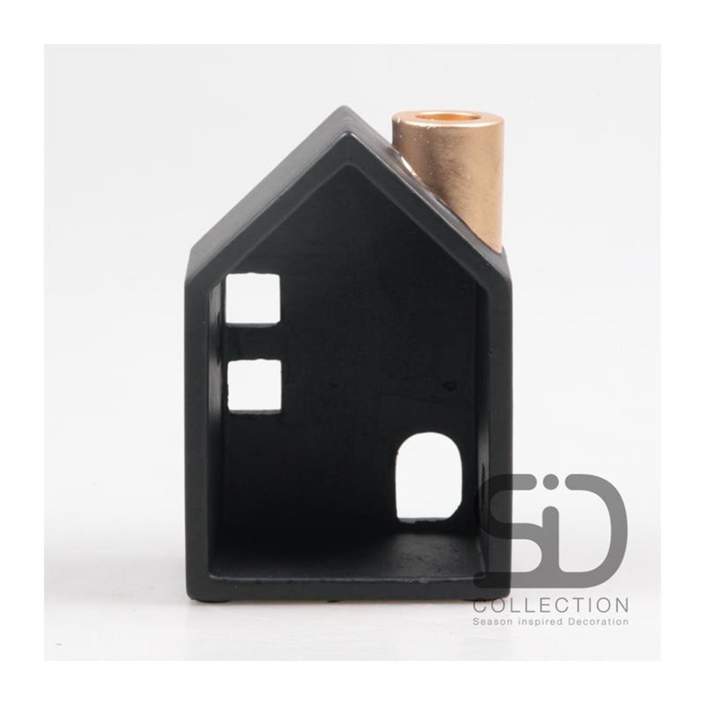 Season Inspired Decoration Kandelaar huisje 11x8x16cm zwart