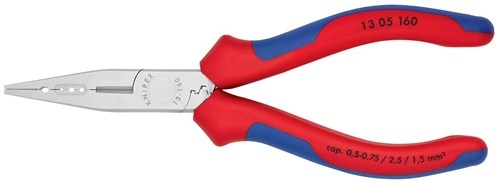 Knipex bedradingstang | lengte 160 mm | 0,5-0,75 1,5 2,5 mm² | verchroomd meercomponenten mantels | 1 stuk - 13 05 160 - 13 05 160