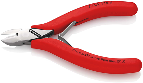 Knipex elektronica-zijsnijtang | 115 mm lengte | doorgestoken scharnier | kunststof bekleed - 77 21 115 n