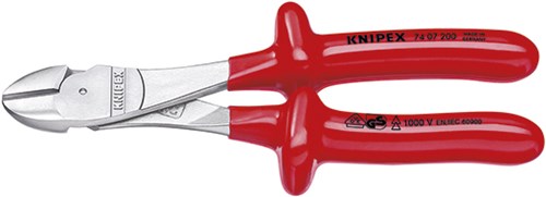 Knipex kracht-zijsnijtang verchroomd dompelisolatie, vde-getest 250 mm - 7407250