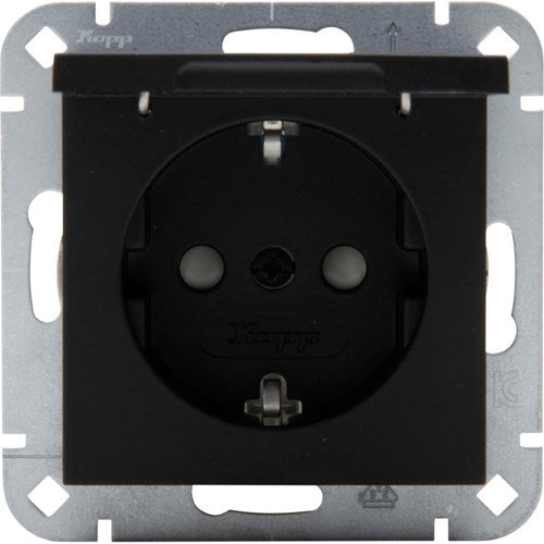 Enzo Kopp hk07 pure mat zwart inbouw stopcontact ra met deksel + kinderbeveiliging - 4624650