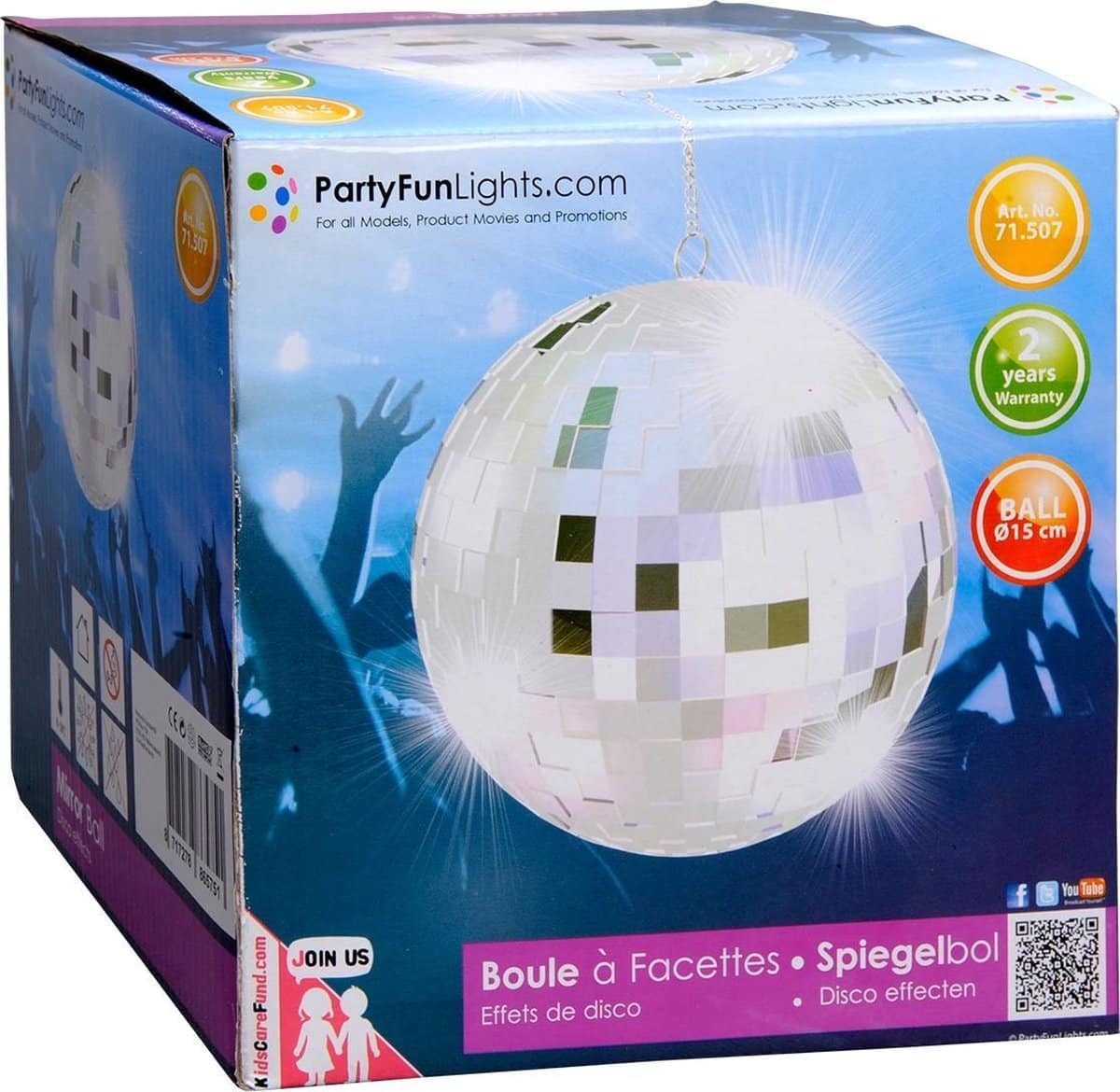 Kotronic Party fun spiegelbol 15 cm groot aan ketting