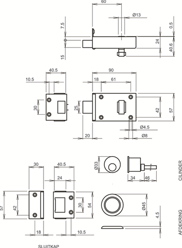 Lips 1758 opleg bijzetslot | blokschoot | dm 60mm | draairichting 3. - 7226832