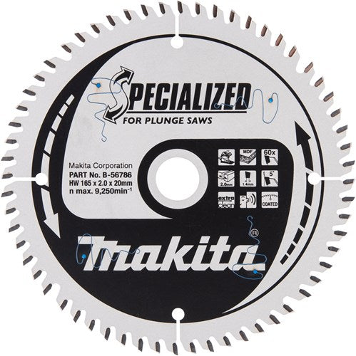 Makita Accessoires invalcirkelzaagblad gemelamineerd | specialized 165x20x2,0 60t 5g – b-56786
