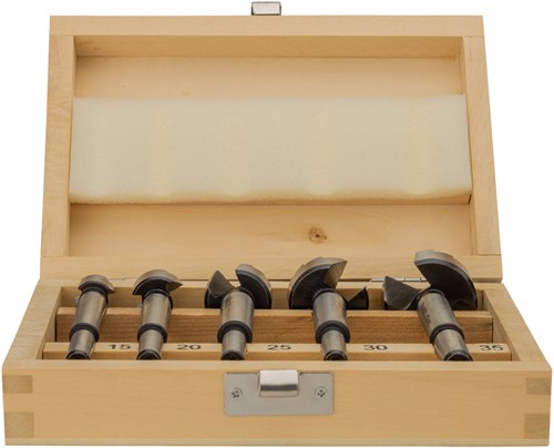 Makita Accessoires d-47363 5-delige scharniergat boorset in houten cassette - 15-35mm - d-47363