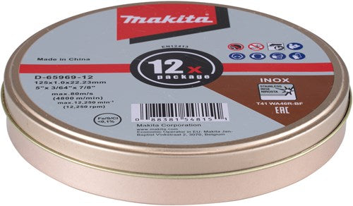 Makita Accessoires d-65969-12 | doorslijpschijf rvs | 12 stuks in blik | 125x22,23x1,2mm - d-65969-12