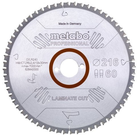 Metabo Accessoires cirkelzaagblad | laminate cut prof | 216x30mm | z60 fz tz 0° - 628442000