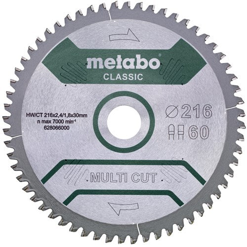Metabo Accessoires Metabo cirkelzaagblad multi cut hw ct ø 216 mm, 60t fz tz 5°n - 628066000