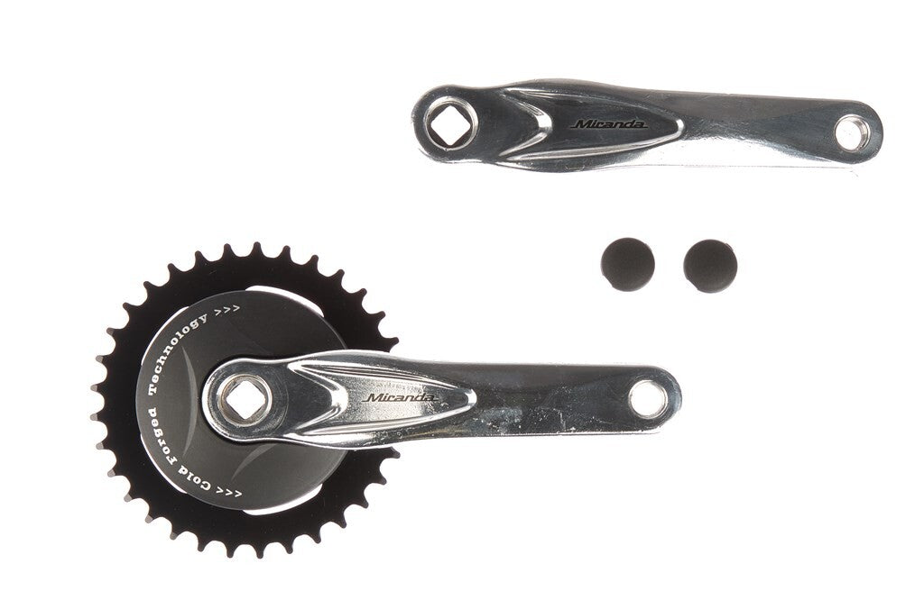 Buzaglo Miranda alfa 1 crankstel 33t 3 32“+disc 9.2cm zw, crank zilv