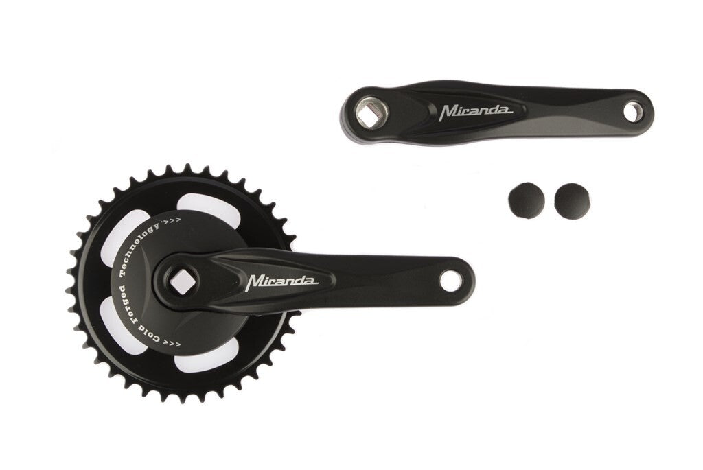 Miranda crankstel Alfa 1 38T, cranklengte 170mm. zwart, aluminium, spieloos. met disc