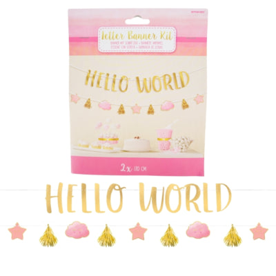 Amscan Letterslinger baby girl hello world roze goudkleurig 170 cm | 12 stuks