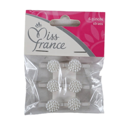 Miss France Decoratie bloem op clip wit 2,5 cm set van 6 | 24 stuks