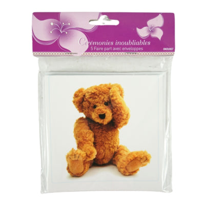 Kennisgevingskaarten Babyshower teddybeer 12 cm 5 stuks | 48 stuks