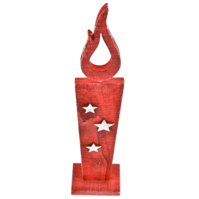 Beeld Kaars LED op batterij hout rood 36 cm | 12 stuks