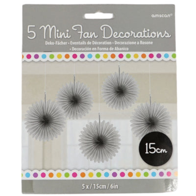 Amscan Decoratieve waaiers zilverkleurig 15 cm set van 5 | 24 stuks