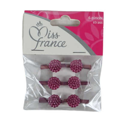 Miss France Decoratie bloem op clip paars 2,5 cm set van 6 | 24 stuks
