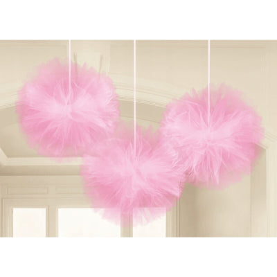 Amscan Decoratie tule pompom roze 30 cm set van 3 | 27 stuks