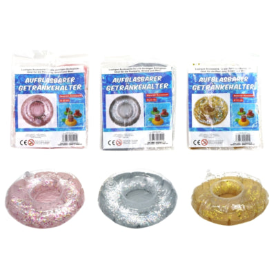 Opblaasbare bekerhouder Donut glitter 22 cm 3 assorti | 24 stuks