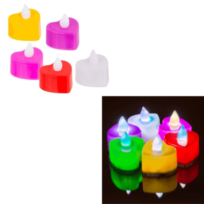Theelicht Hart LED op batterij multicolor set van 6 | 12 stuks