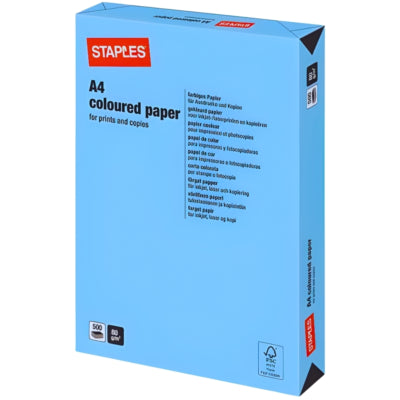 Staples papier a4 gekleurd azuurblauw 500 vel | 5 stuks