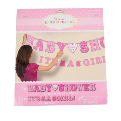 Letterslinger Baby Shower Its a Girl roze set van 2 | 24 stuks