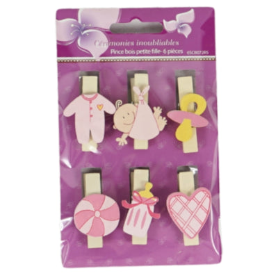 Houten Knijper baby roze 4 assorti set van 6 | 48 stuks