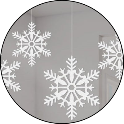 Amscan Hanger sneeuwvlok wit met glitter 10 cm 4 stuks | 36 stuks