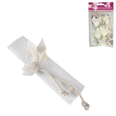 Servetring touw met bloemdecoratie ivoor 4 stuks | 24 stuks