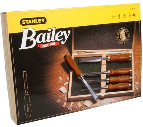 Stanley Handgereedschap houtbeitelset bailey 5-delig houten kist - 2-16-217
