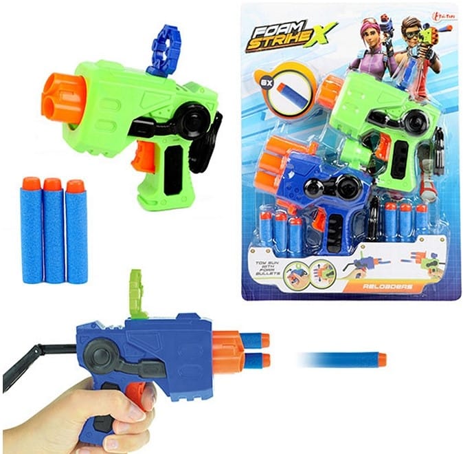 Toi-Toys The reloader toy gun met foam pijltjes, 2 stuks in verpakking