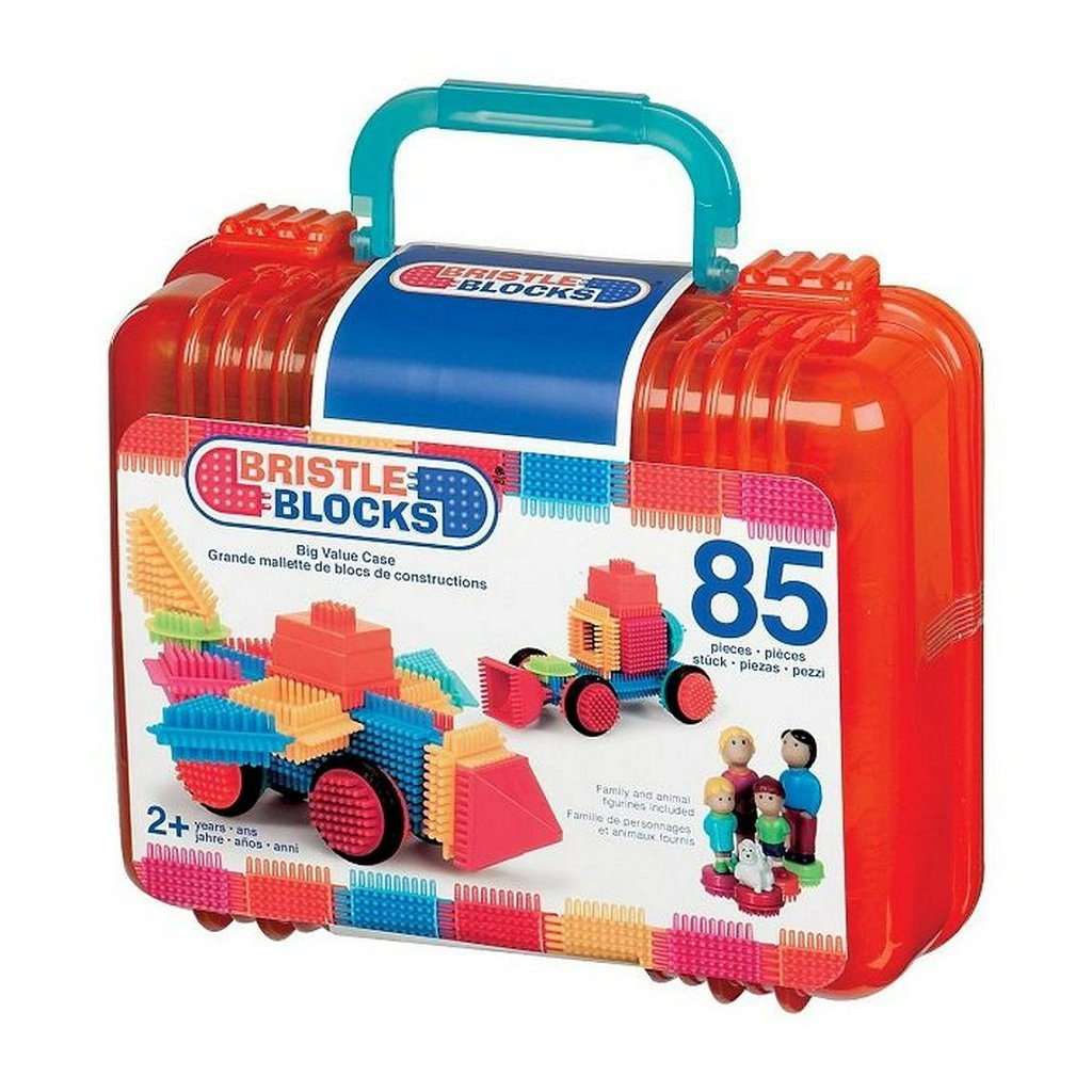 Bristle Blocks koffer met familie figuren en huisdier met 85 stuks