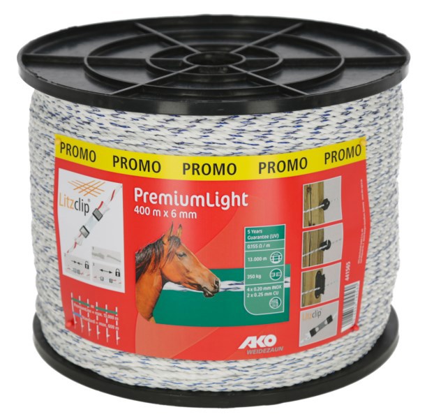 AKO Producten premium licht schrikkoord witblauw 6mm 400m