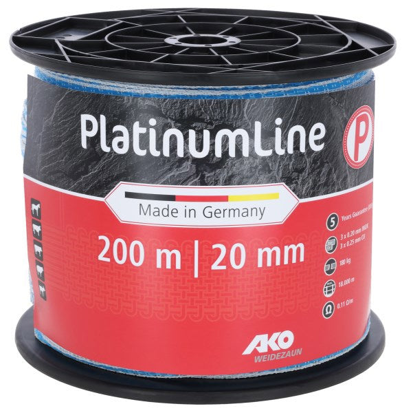 AKO Producten platinumline schriklint 20 mm witblauw 200m