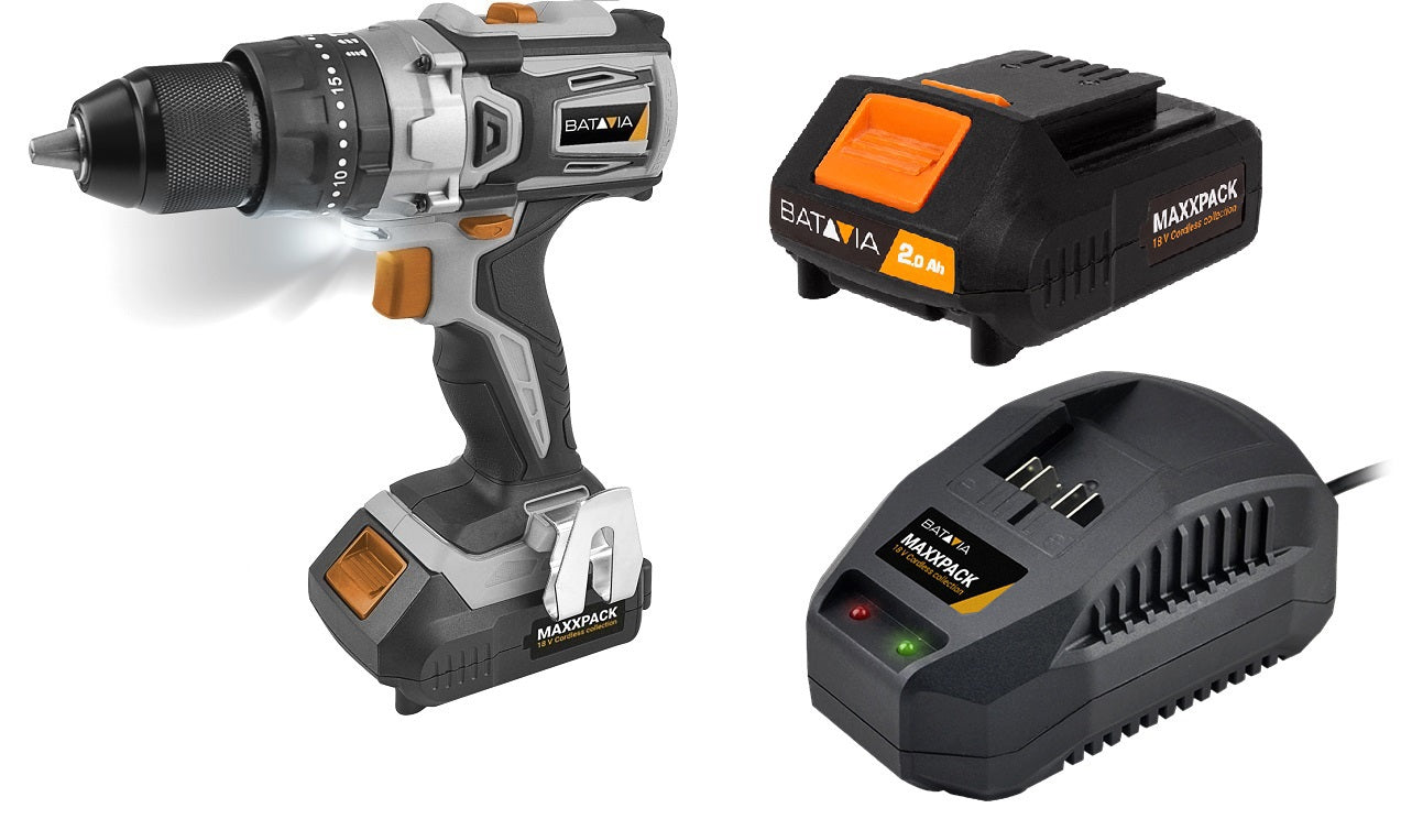 Batavia Producten maxxpack 18v accuklopboormachine 2ah accuplusoplader