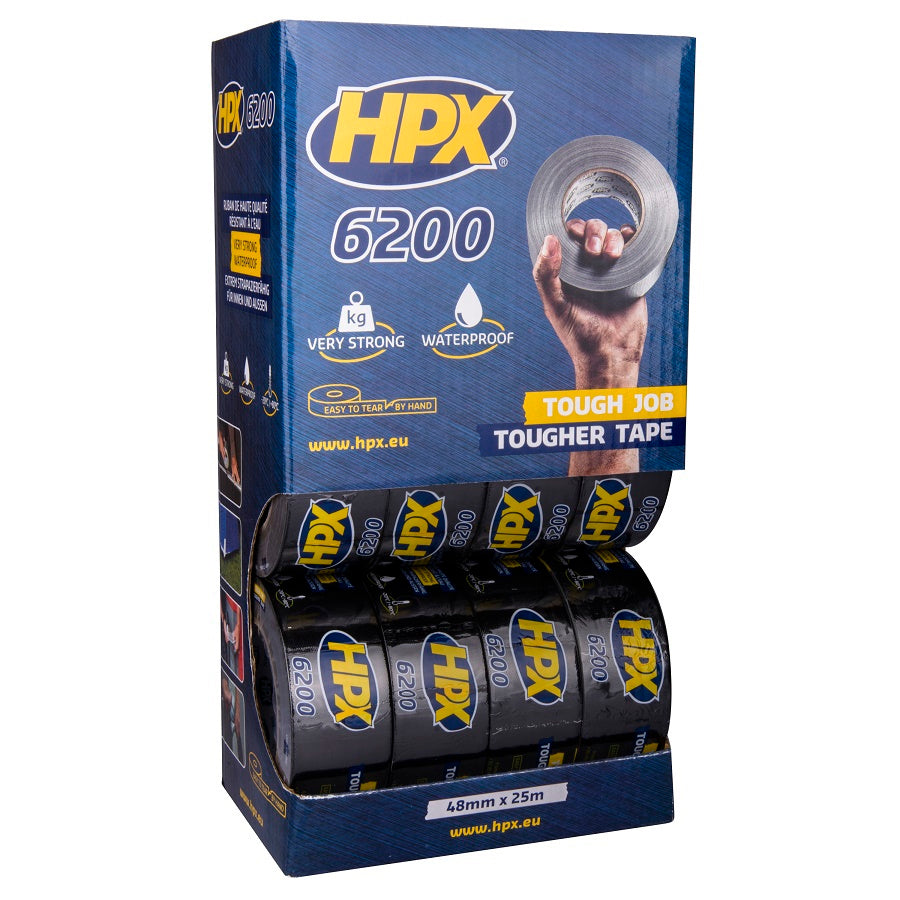 HPX Producten toonbankdisplay duct tape zwart 48mm x 25m 12xcb5025