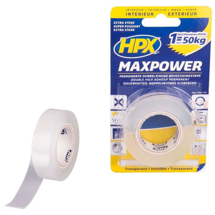 HPX Producten dubbelzijdig plakband maxpower transparant 19mm x 5m