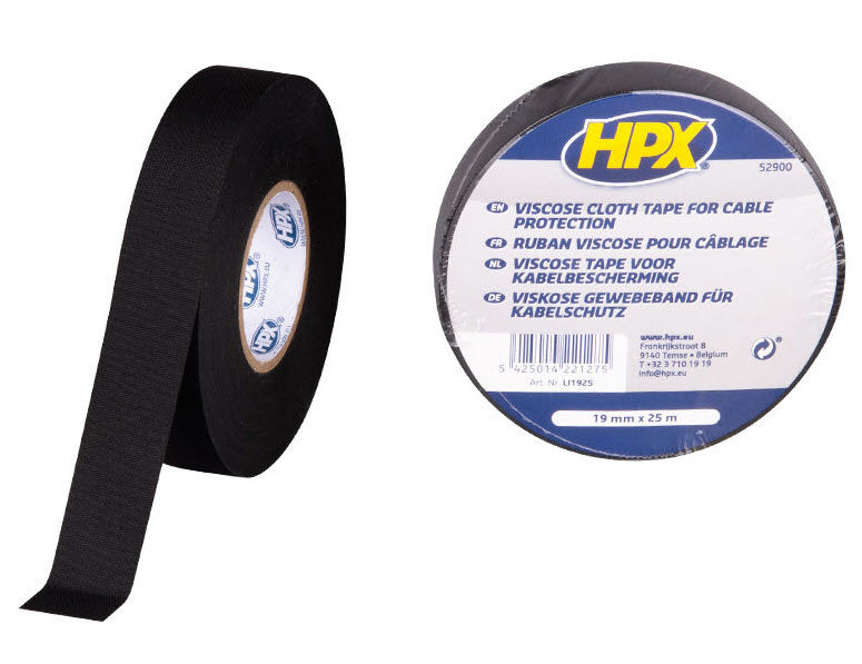 HPX Producten kabelbeschermingstape linnen zwart 19mm 25 mtr