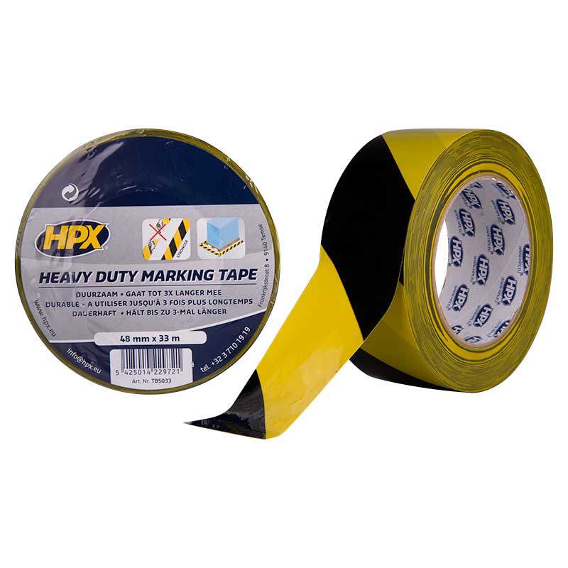 HPX Producten zelfklevende afzettape heavy duty geelzwart 48mm x 33m