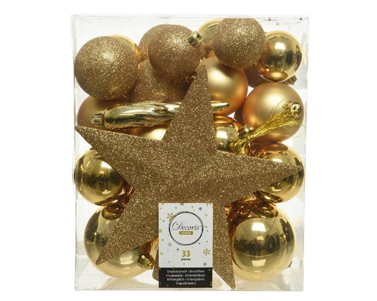 Decoris Kerstballenset kunststof licht goud