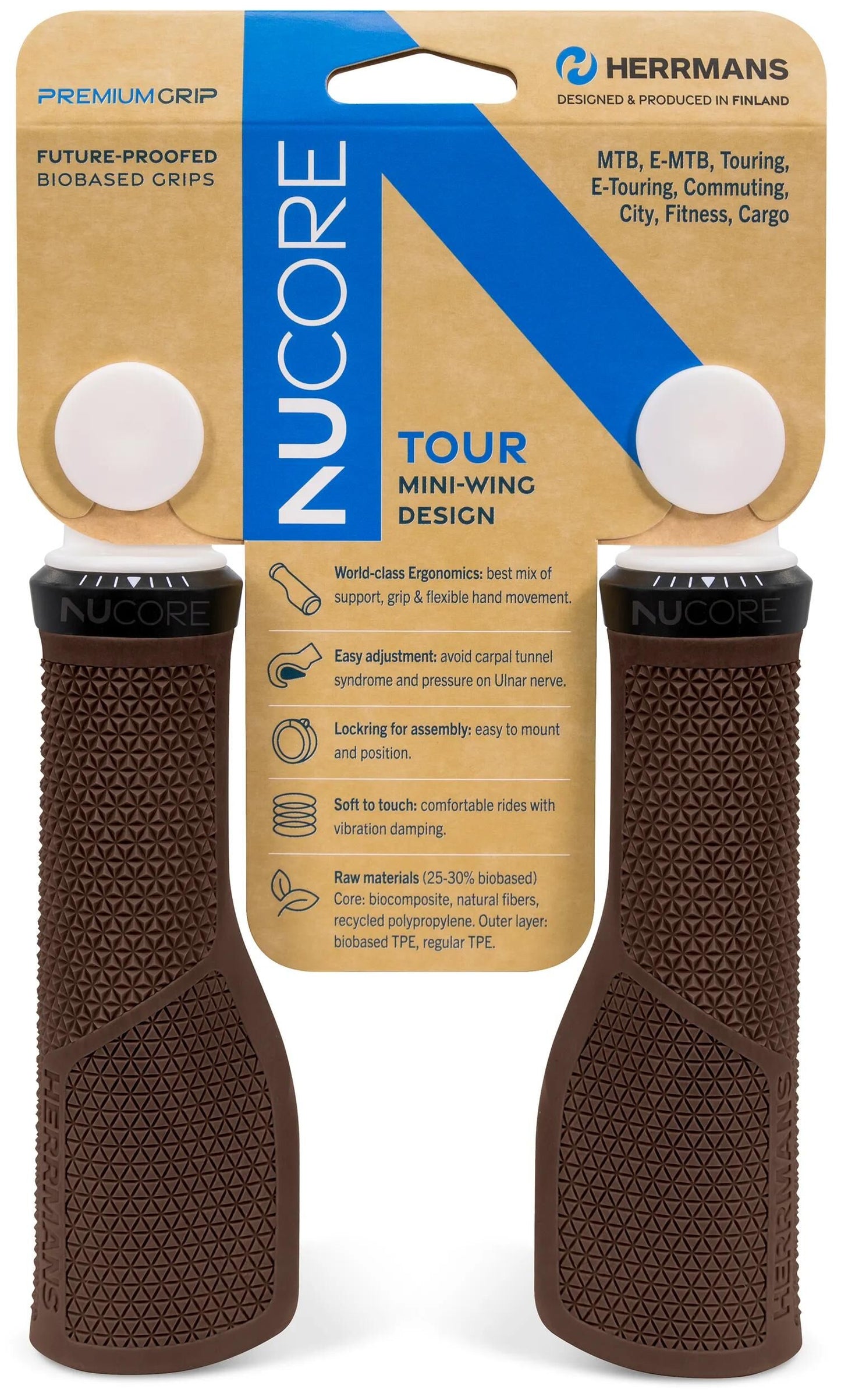 HERRMANS handvatset nucore tour peak 130 130mm bruin