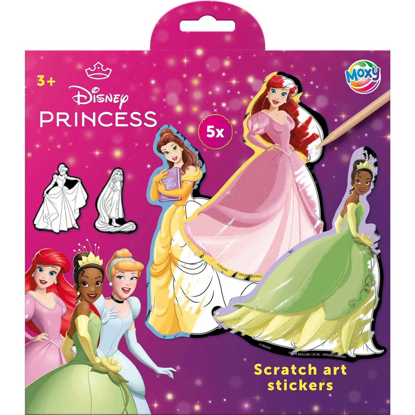 Moxy Scratch art stickers - disney princess, 6dlg.