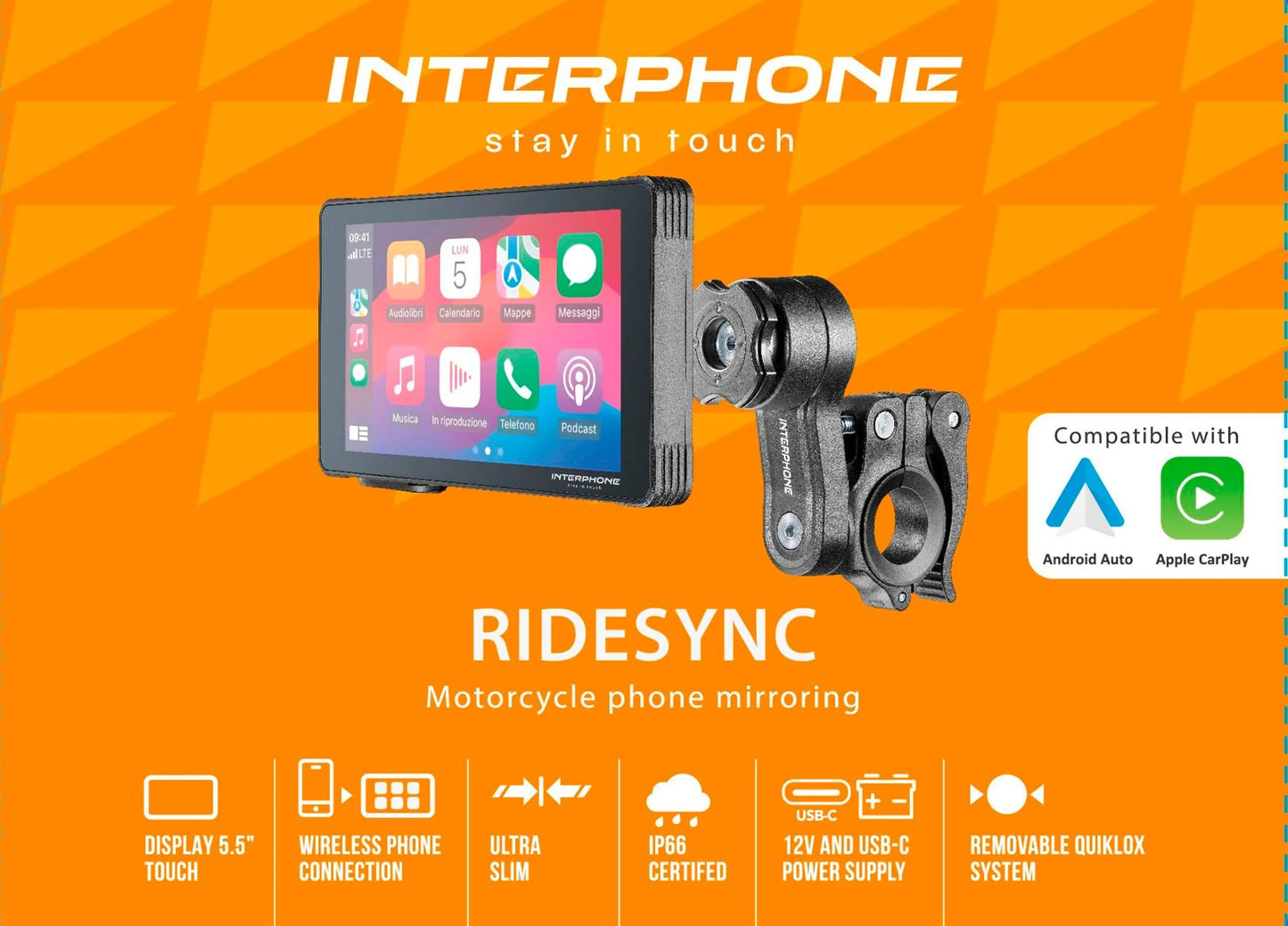 INTERPHONE infotainmentsystem sync 55 smart display ridesync car play, android auto
