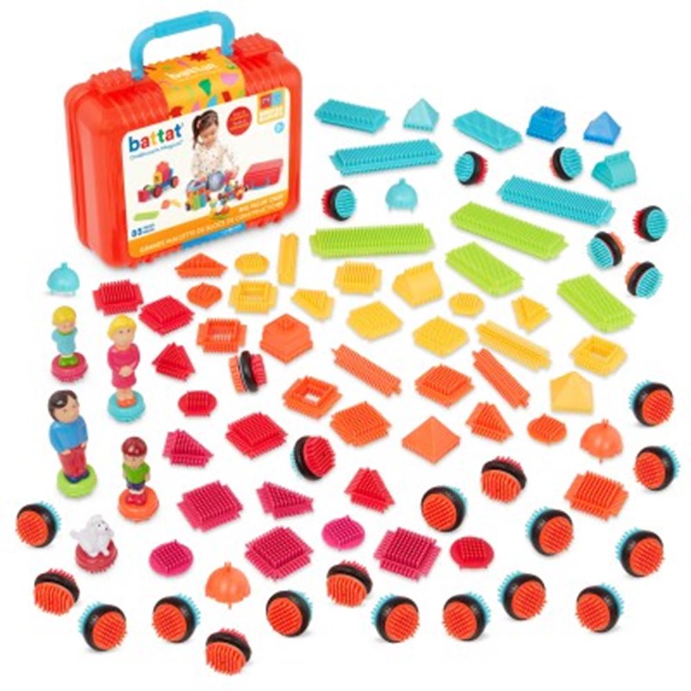 Bristle Blocks koffer met familie figuren en huisdier met 85 stuks