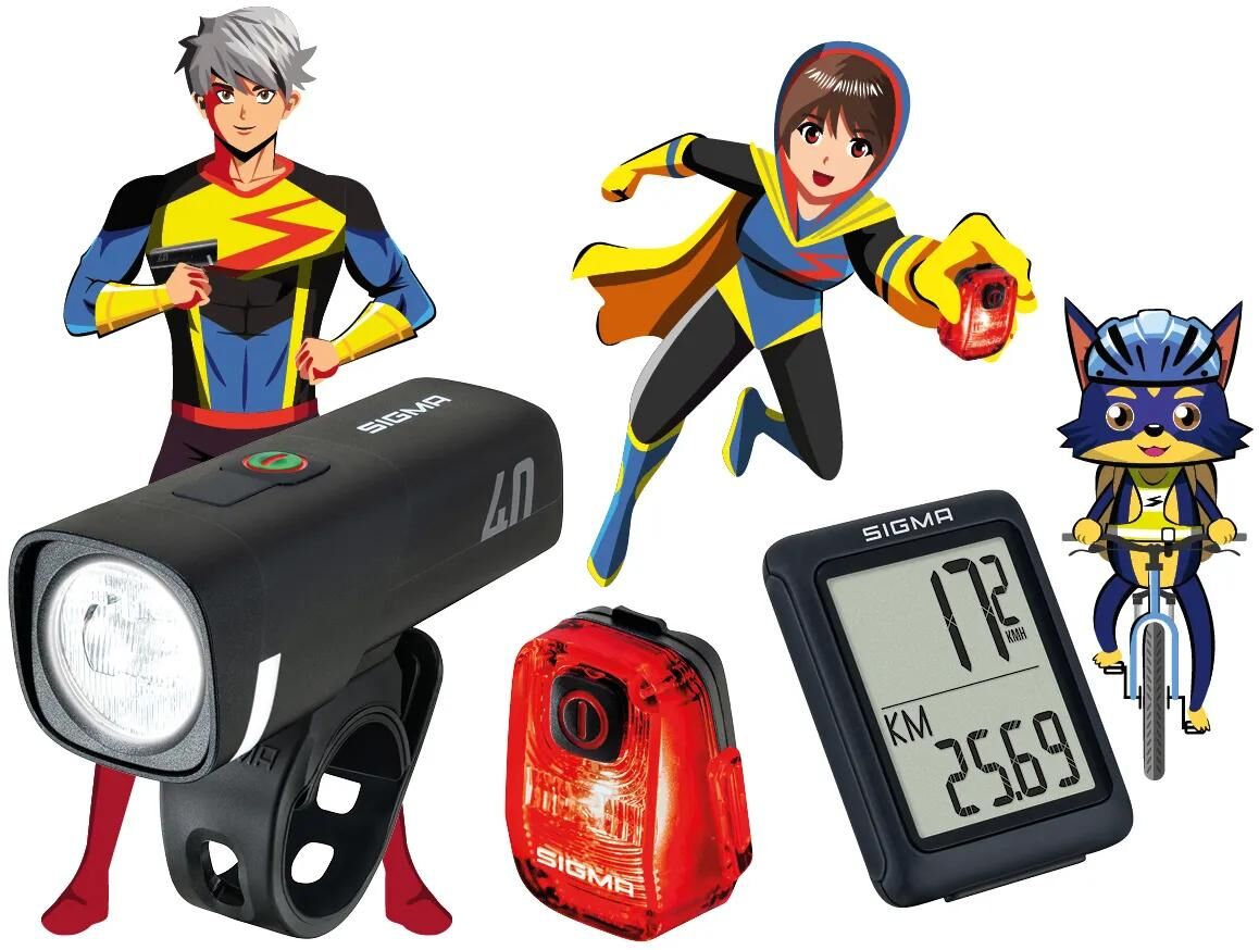 SIGMA SPORT leuchten-set aura 40 hiro 10 bc 5.0 wr ride safe to school sigma bundle aura 40 + hiro 10 + bc 5.0 rsts